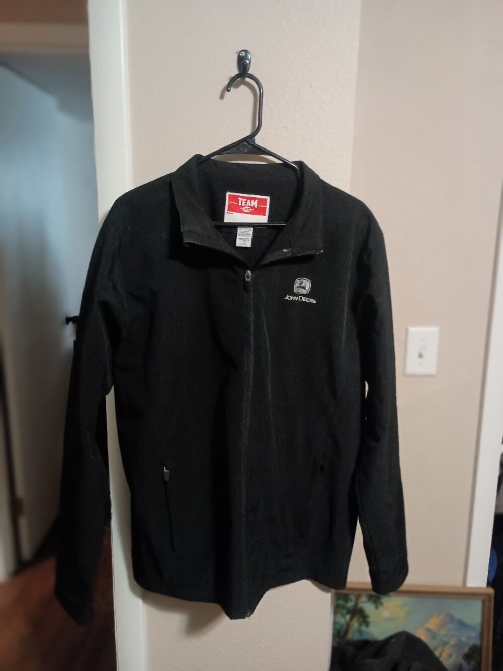 John Deere Mens Light Weight Jacket Full Zip Up Size Large Black Team 365